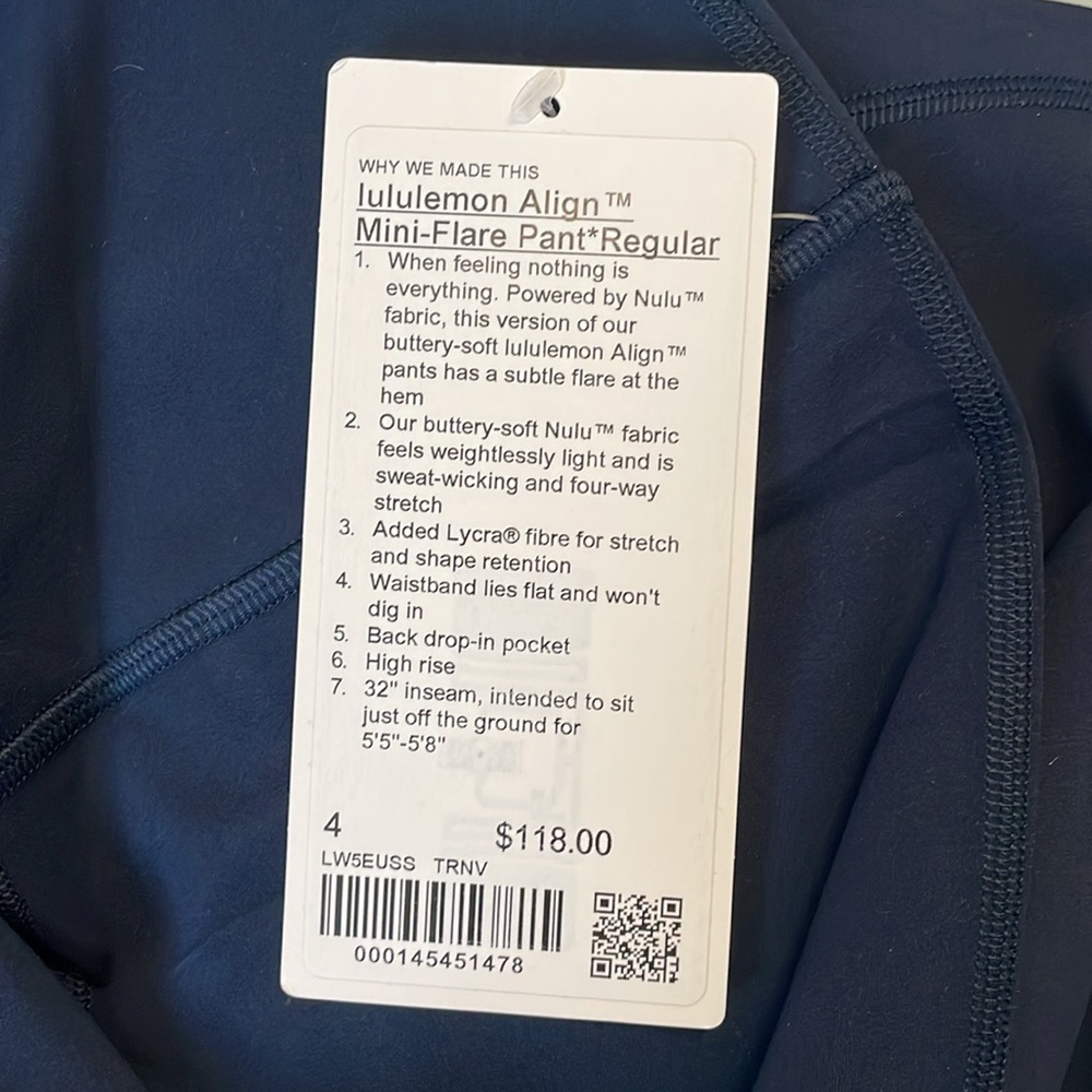 NWT Lululemon Align High-Rise Mini-Flared Pant 32” True Navy Size 4 - Picture 5 of 8